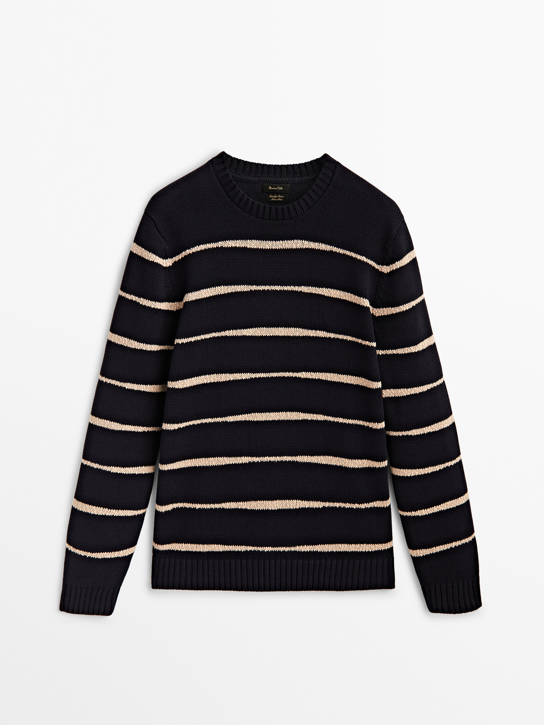 Blusa de gola alta listrada em malha jersey - AZUL MARINHO
