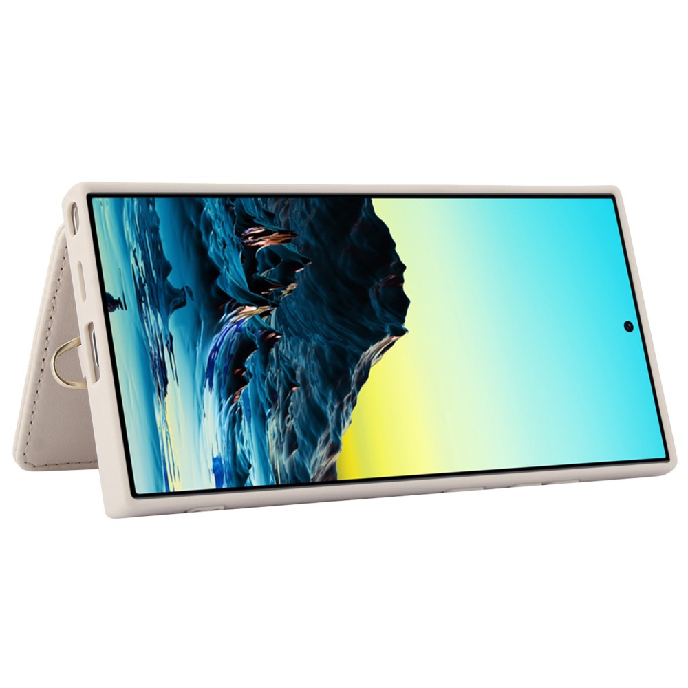 Samsung Galaxy S25 Ultra Necklace Leder Schutz Hülle mit Kartenfächer Blumen   Handykette (140cm) - Beige