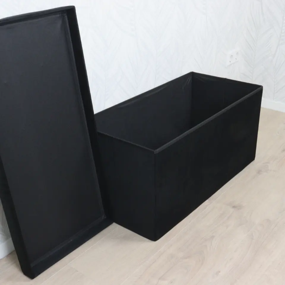 MISOU Opbergbox met Bank Velvet Zwart Opbergbank Poef met Opbergruimte