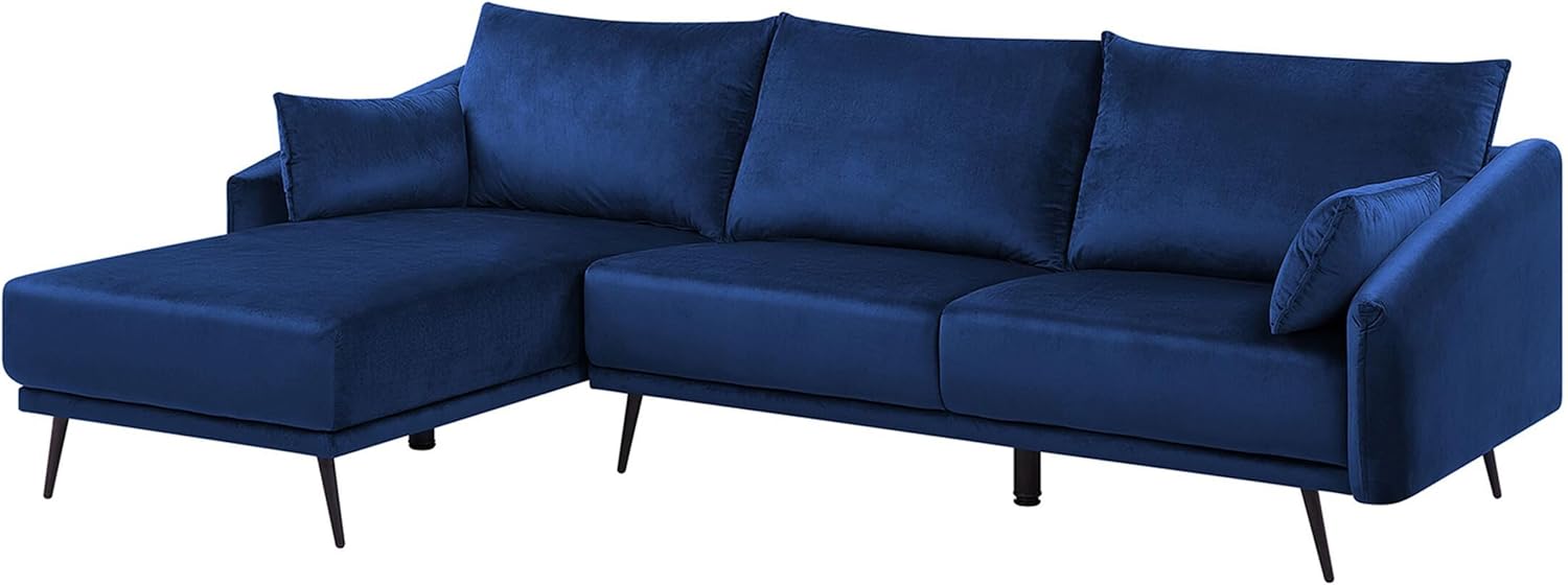 Beliani 3-Sitzer Ecksofa Samt Marine blau Sofa mit Kissen Chaiselongue rechts Varde