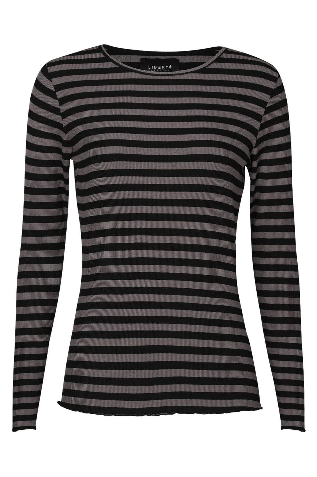 Liberte Natalia Ls Round Neck Blouse black dark grey stripe