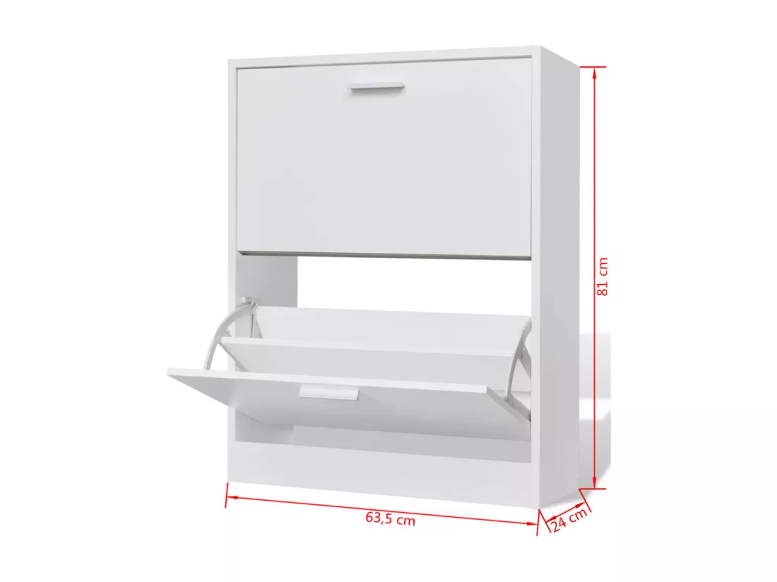 Meuble à chaussures en bois avec 2 compartiments Blanc