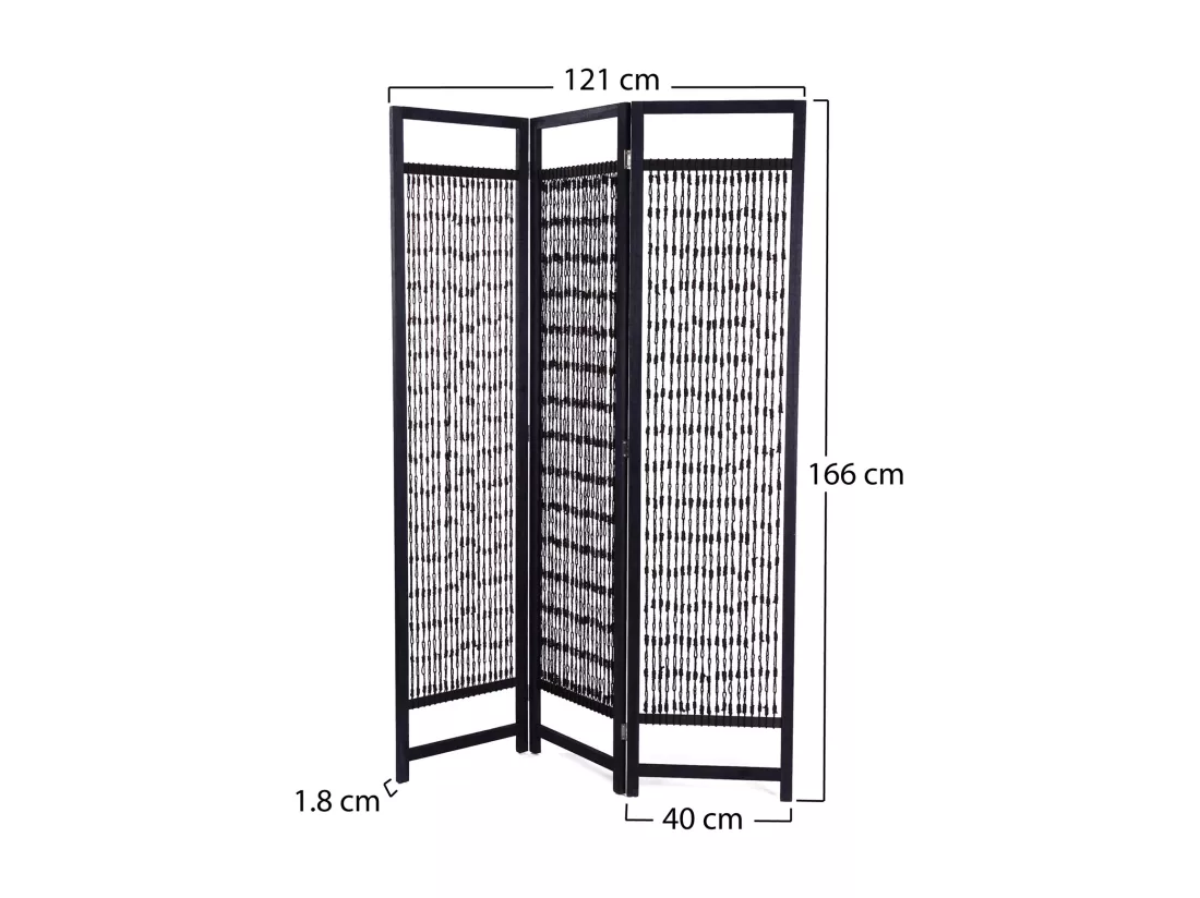 PARAVENT Cosmo 3 pièces. 166x121 cm, bois, fil solide noué schwarz