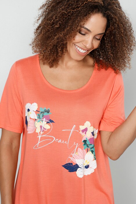 T-Shirt, Blumenmotiv, Zipfelsaum