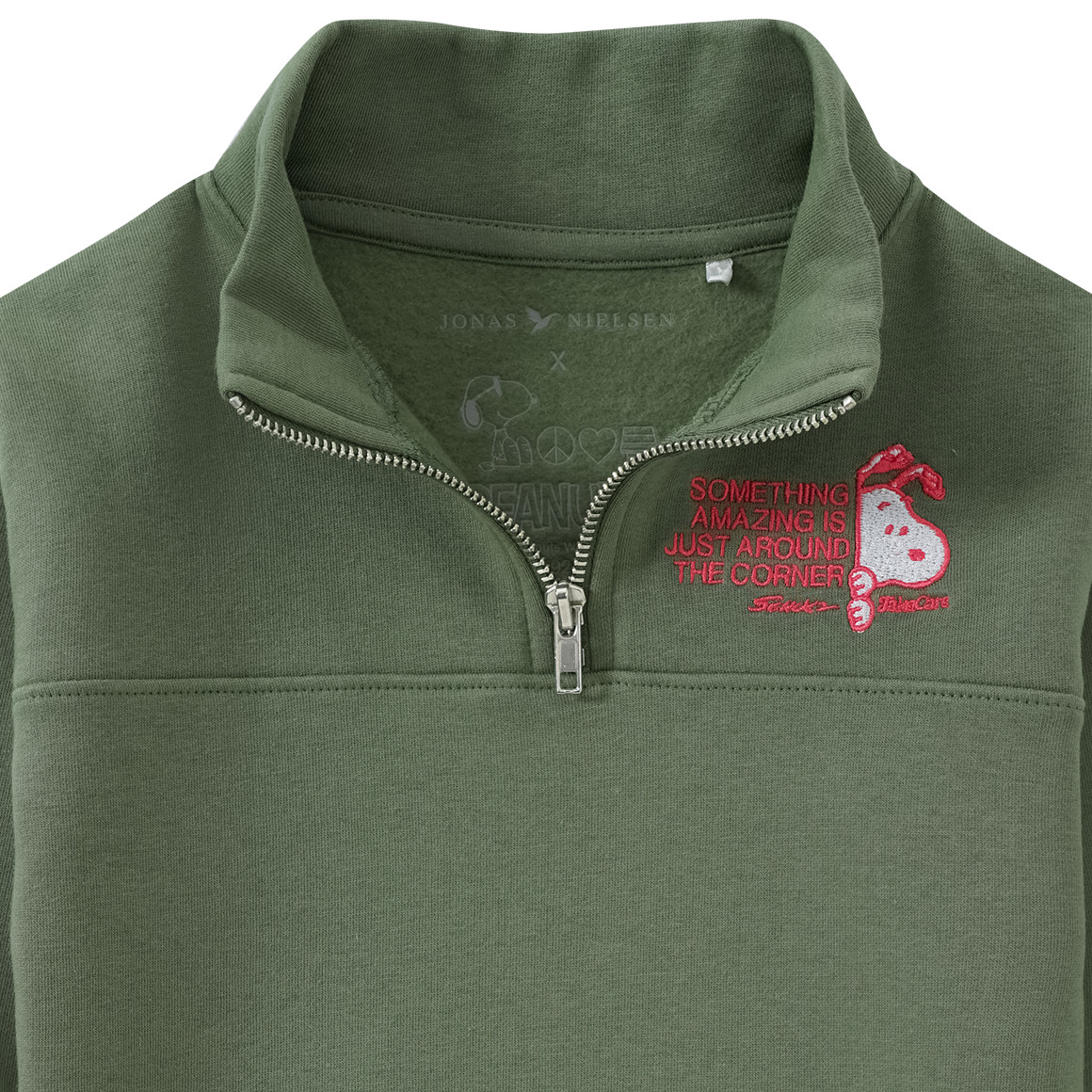 Jonas Nielsen Peanuts Sweatshirt im Troyer-Style dunkelgrün