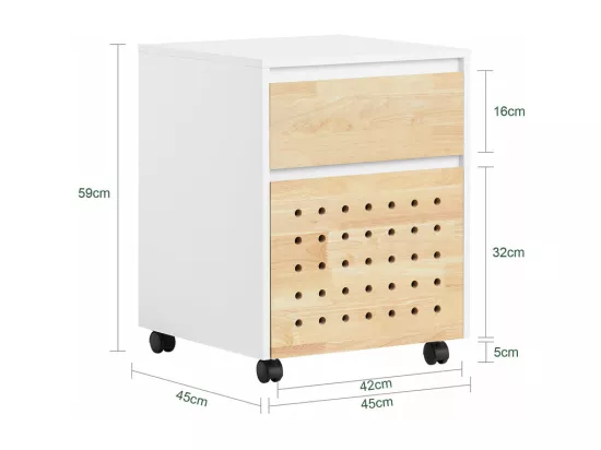 SoBuy ASK06-WN Caisson de Bureau à Roulettes, Organiseur Bureau, Meuble de Rangement Bureau, Caisson de Rangement Bureau avec Tiroirs – 45x45x59 cm, Blanc