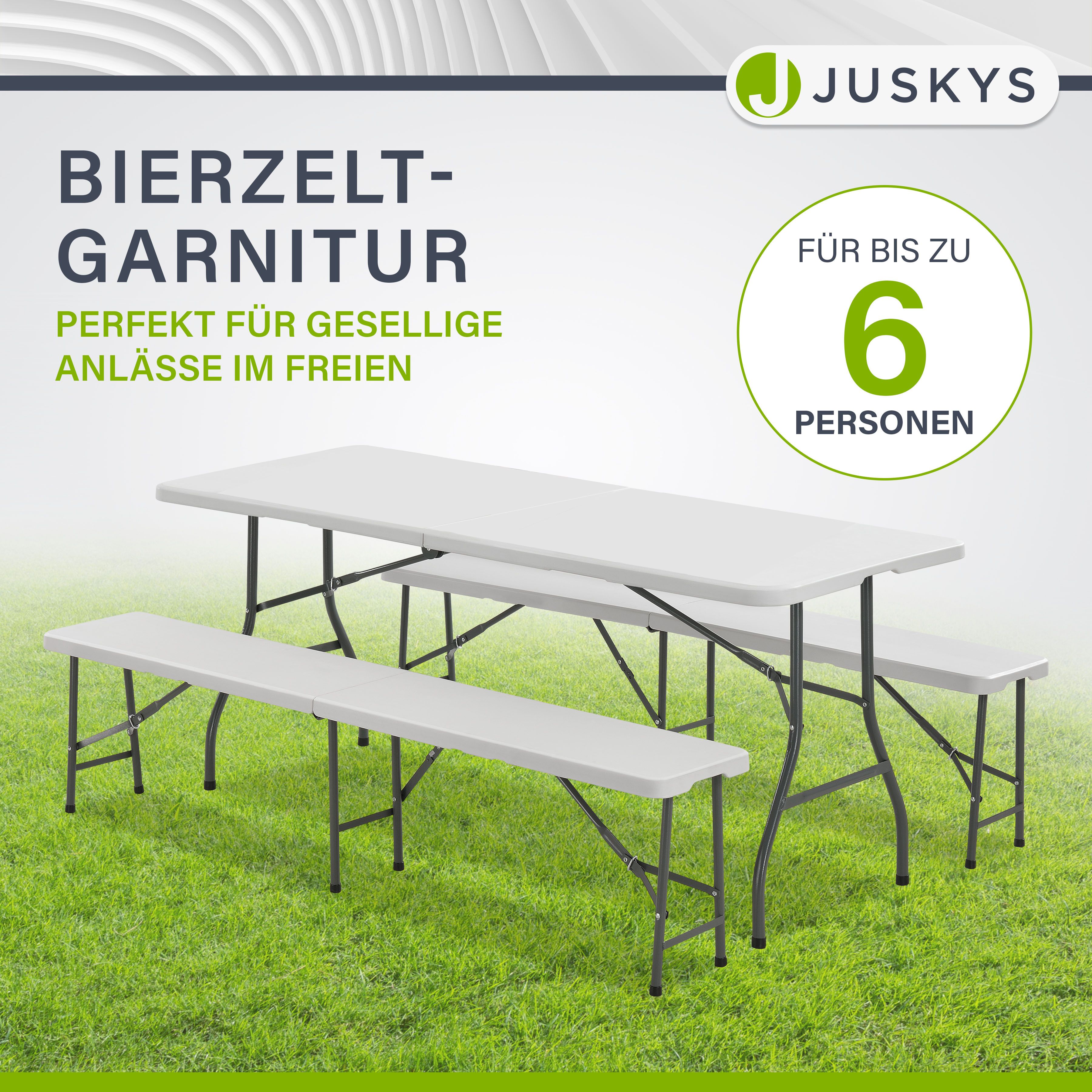 Juskys Bierzeltgarnitur Bayreuth 3-teilig & klappbar 180x70x74 cm Festzeltgarnitur Tisch & 2 Bänke