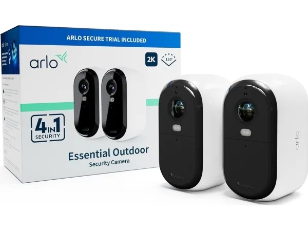 Arlo Essential - Netværksovervågningskamera - indendørs, udendørs - vejrfast - farve (Dag/nat) - 4 MP - 2560 x 1440 - audio - trådløs - WiFi (pakke med 2)