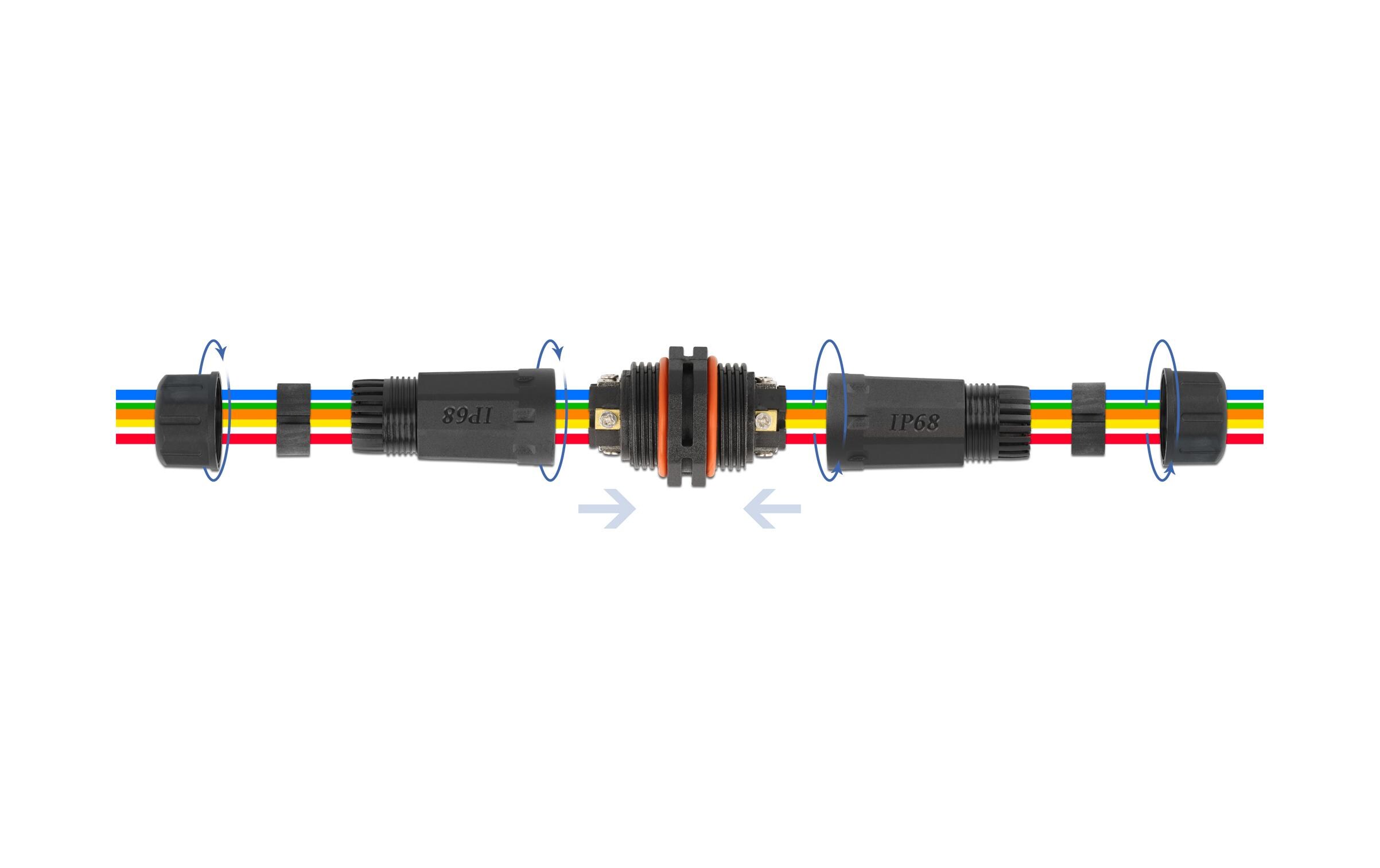 Verbindungsmuffe IP68, 5 Pin, 4.5 - 7.5 mm schwarzDelock Kabelverbinder für Aussenbereich 5 Pin, IP68 wasserdicht, schraubbar, Kabeldurchmesser 4.5 - 7.5 mm schwarz