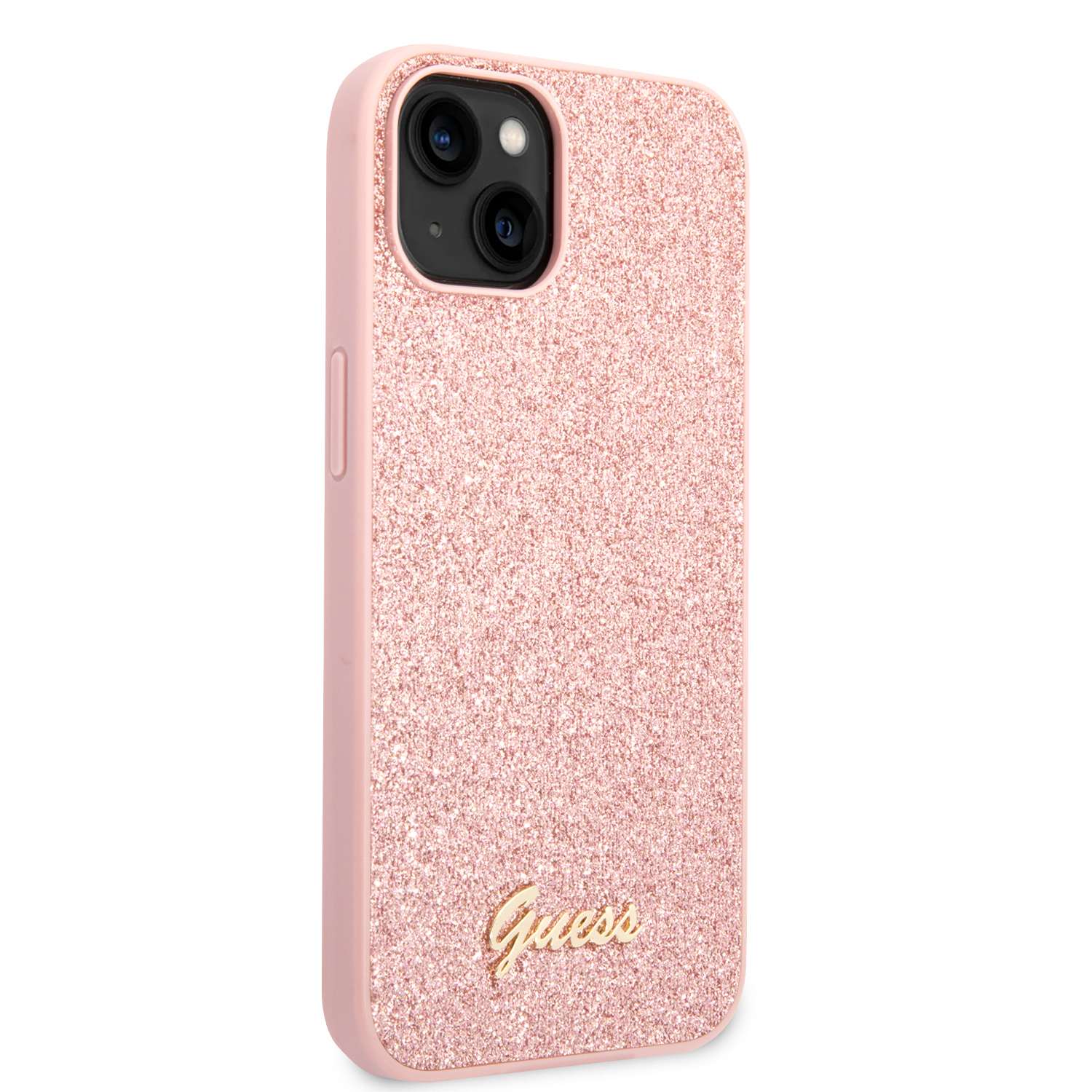 iPhone 14 Hardcase Hülle Glitter Script (GUHCP14SHGGSHP) - Rosa / Transparent