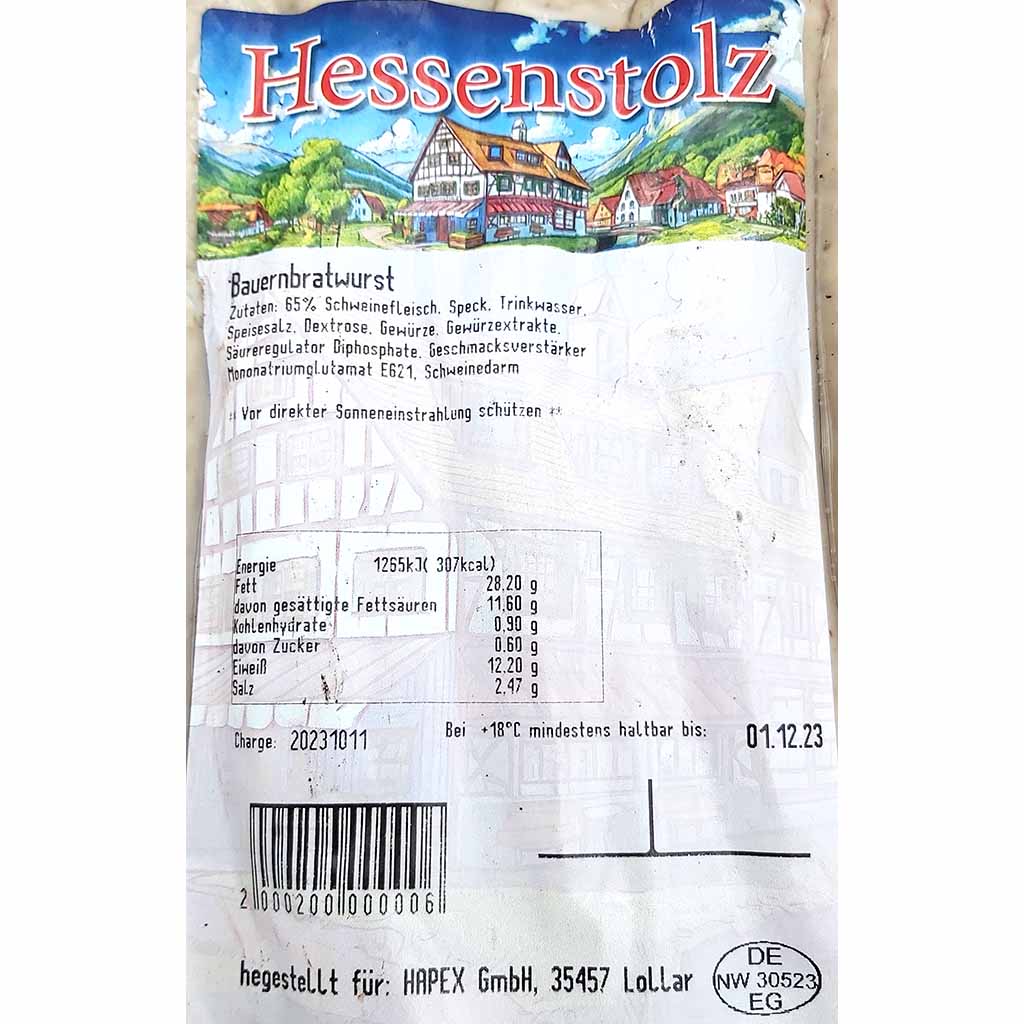 Hessenstolz Bauernbratwurst 5er 500g MHD:26.12.24