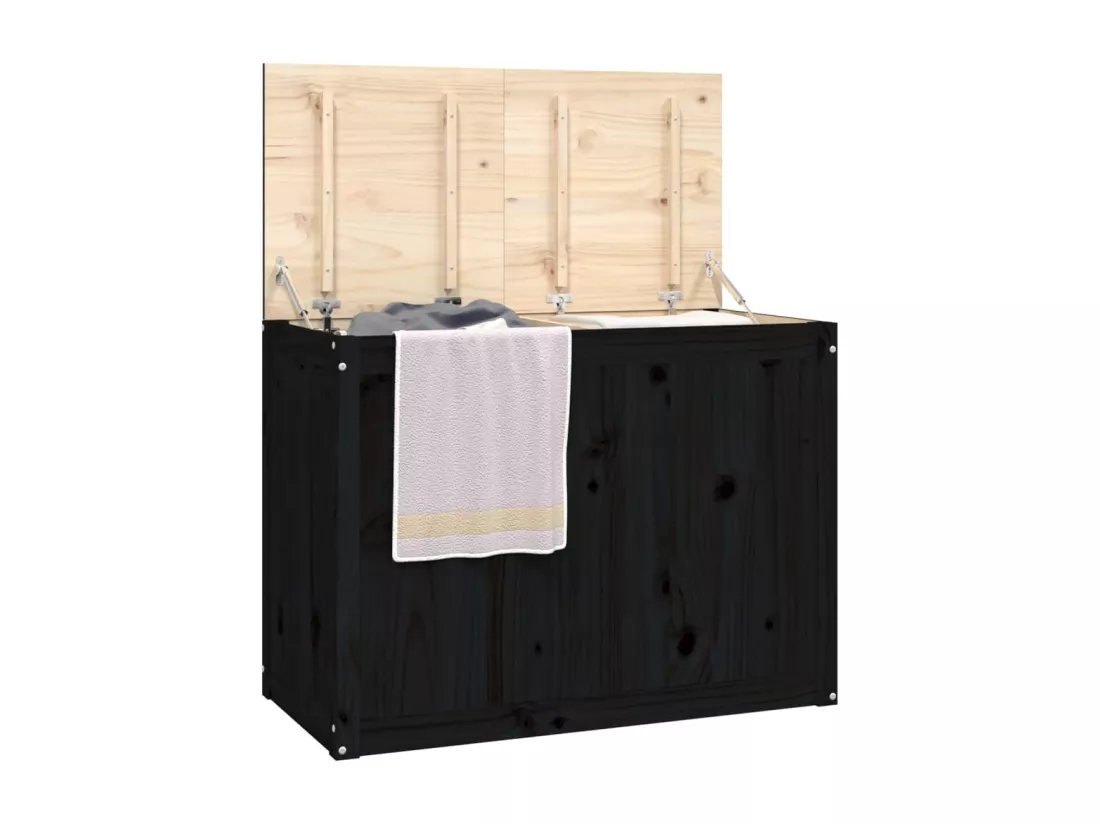 Boîte à linge Noir 88,5x44x66 Bois massif de pin