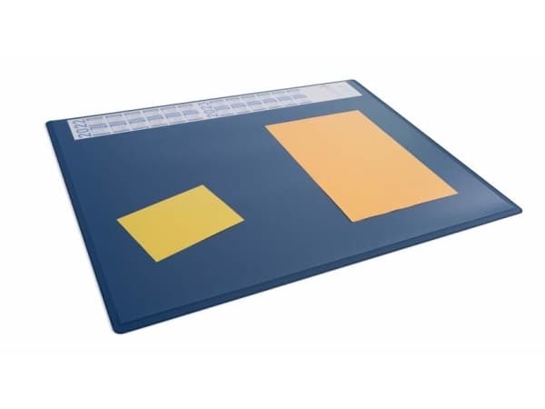 Skriveunderlag 650x500 mm blå med kalender og transparent dækplade PP