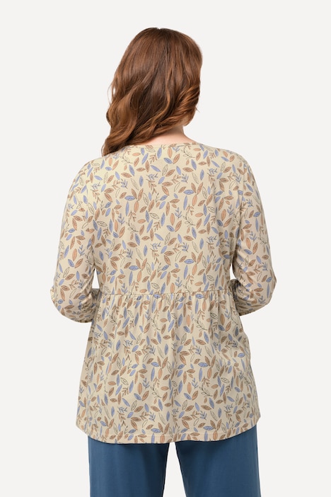 Schlafshirt, Blätter, V-Ausschnitt, Langarm, Biobaumwolle