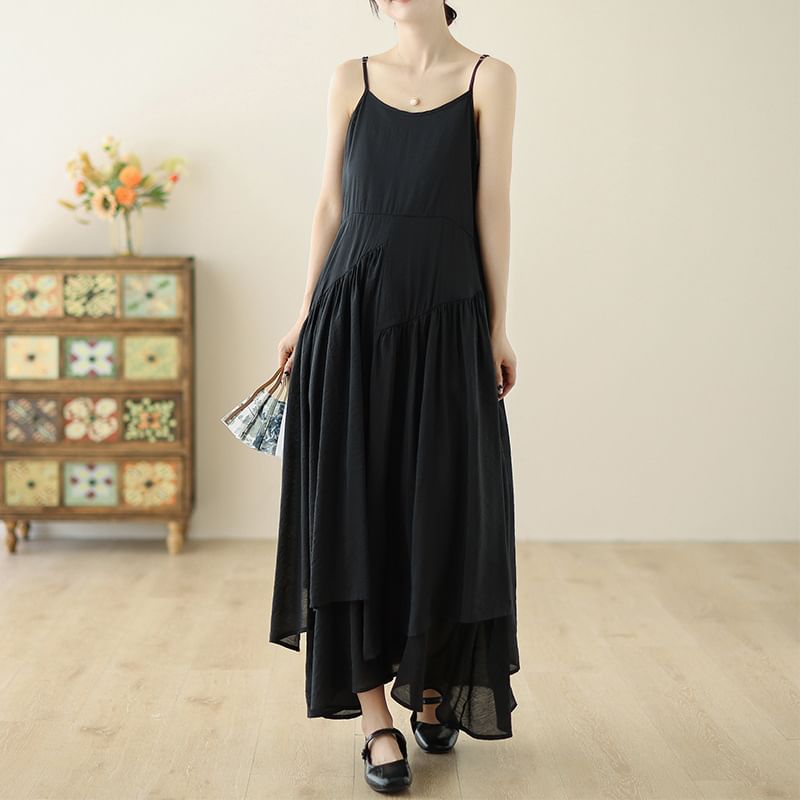 Fioridi - Spaghettibandjes Effen Asymmetrische Maxi Zomerjurk