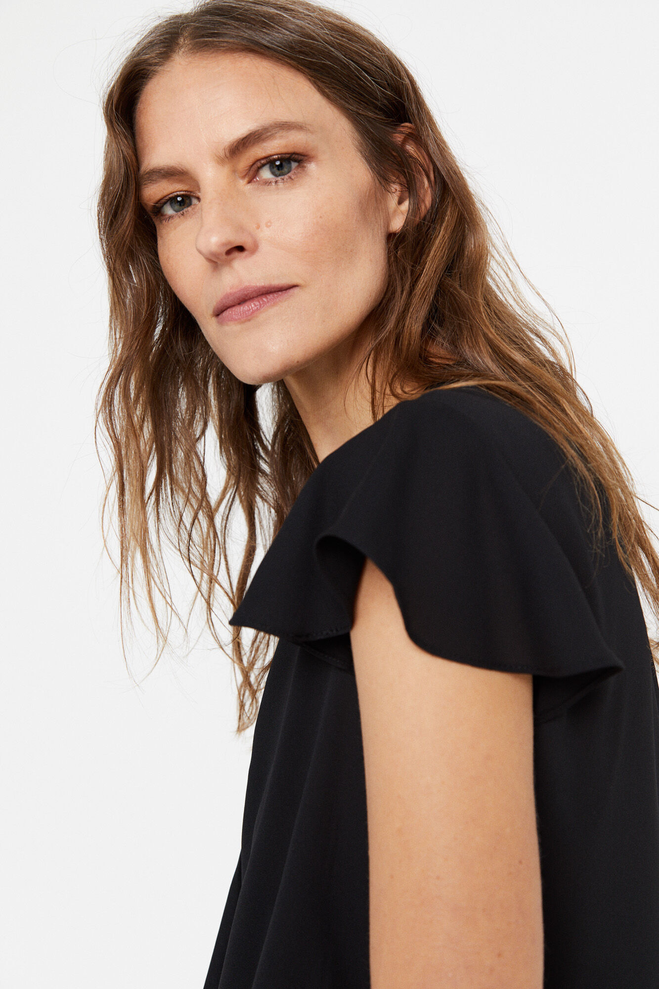 Blusa com mangas franzidas - Preta