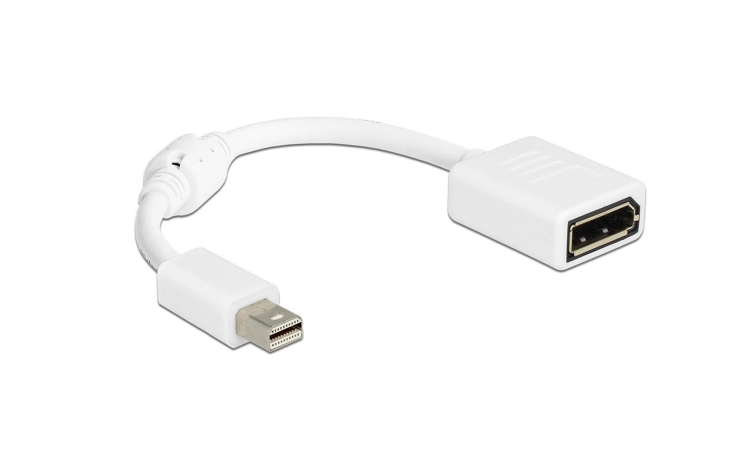 Adapter Mini-DisplayPort – DisplayPort weiss, 4K, 15cmDelock Adapter mini DisplayPort 1.2 Stecker zu DisplayPort Buchse 4K weiss