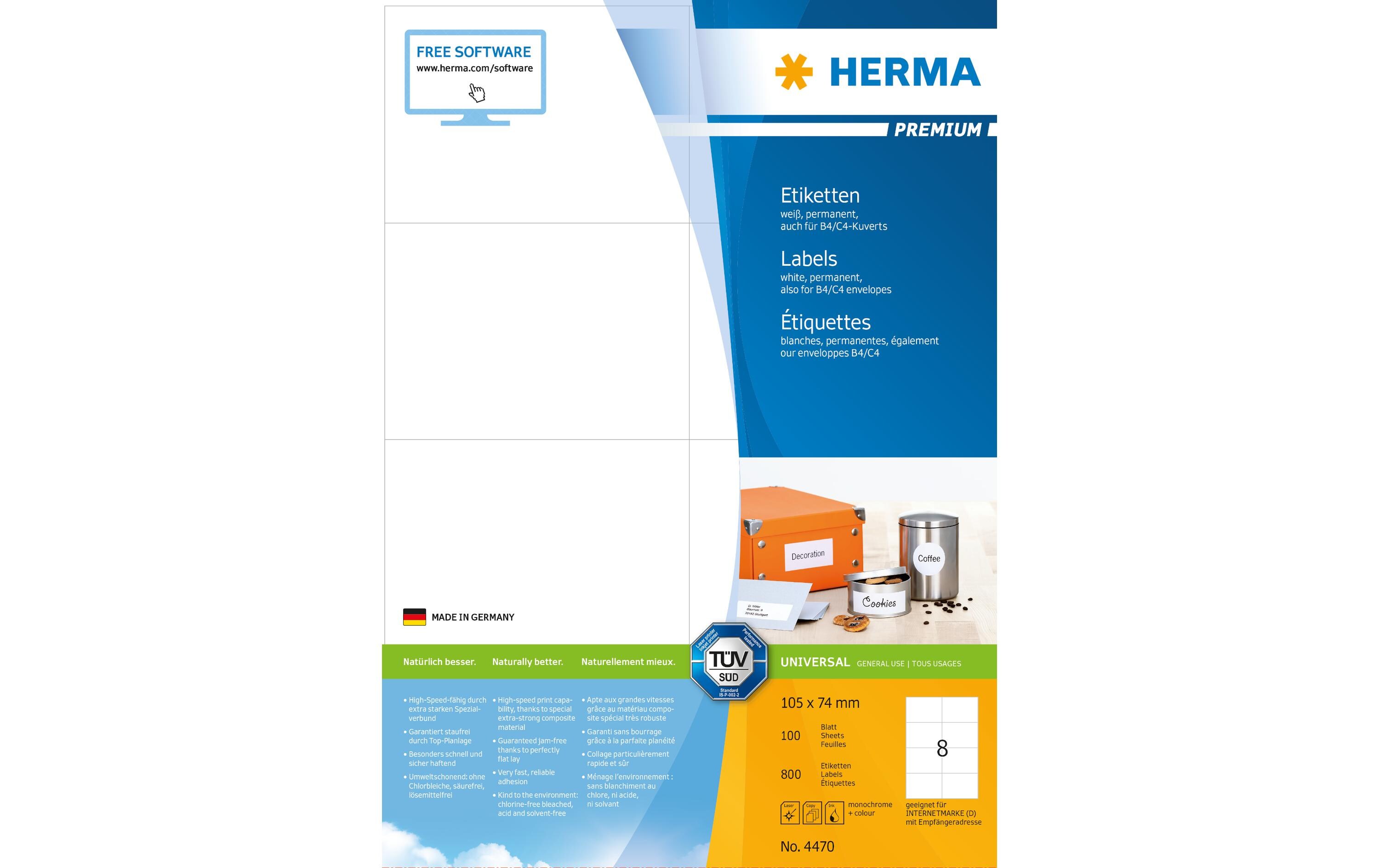 Universal-Etiketten 105 x 74 mm Permanent, 800 EtikettenPermanente Etiketten zum Bedrucken