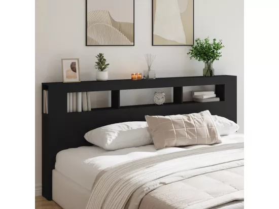 Tête de lit à LED noir 220x18,5x103,5 bois d'ingénierie