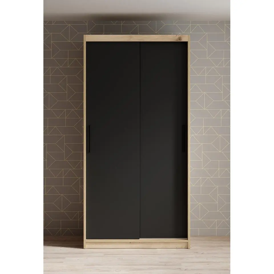 Meubella - Kledingkast Luxor - Zwart - Eiken - 100 cm
