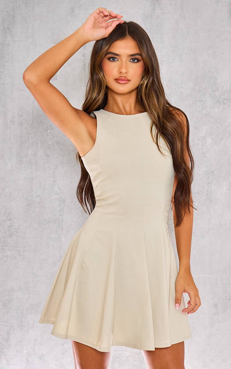 Gris Pierre Robe Droite Plissée En Tissu Extensible À Encolure Dos Nageur
