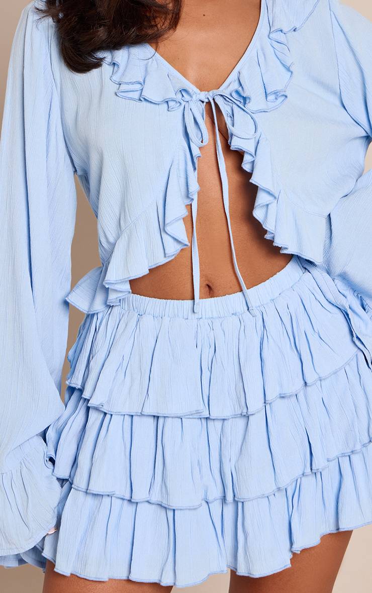 Bleu Layette Jupe-short Mini À Volants En Gaze De Coton Petite Ensemble Coordonné