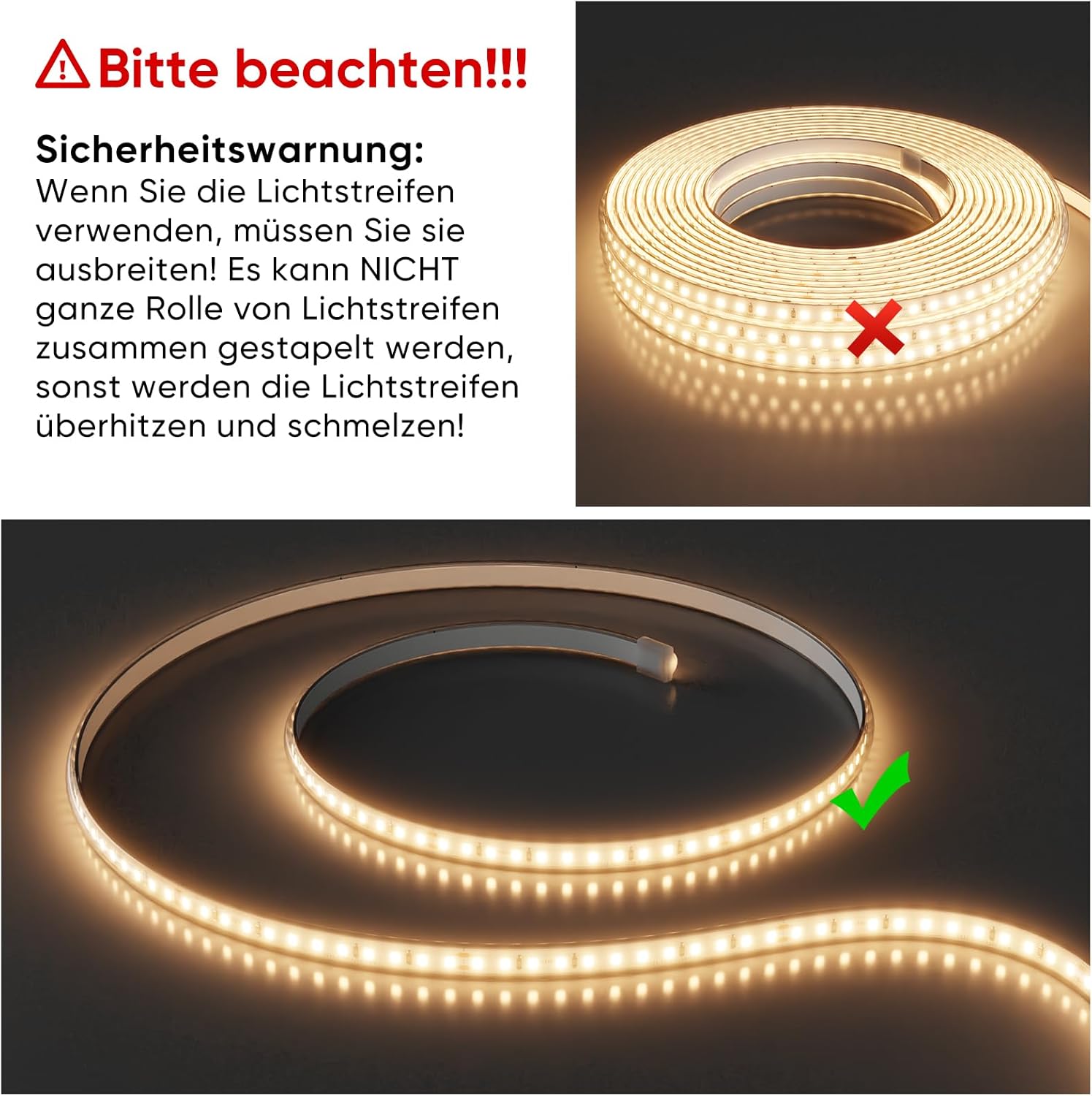 Shine Decor LED Streifen 20m, AC 220V 230V IP65 Wasserdicht LED Band, SMD 2835 120 leds/m Ultrahohe Helligkeit Lichtleiste für Home Decoration Küche Garten LED Beleuchtung (20M, Warmweiß)