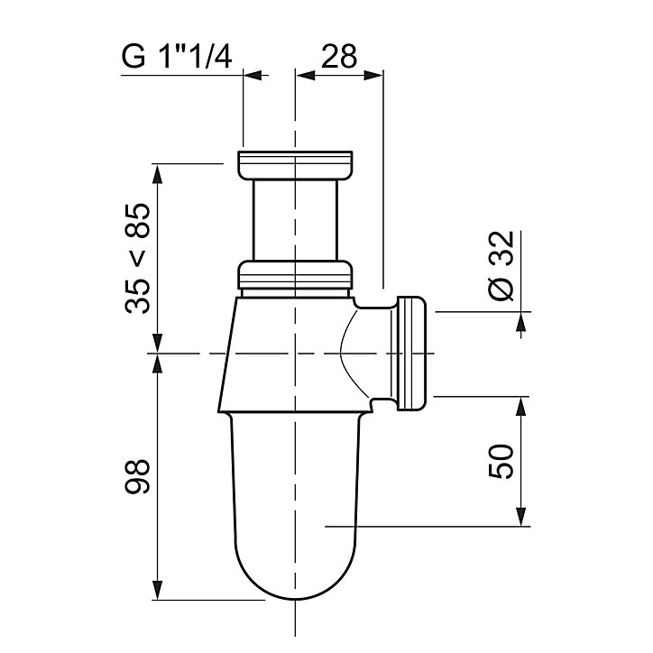 Siphon à compression chromé ø32 mm Wirquin