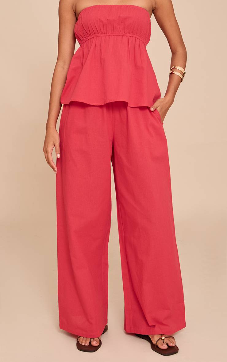 Rouge Tomate Pantalon Fluide À Jambes Larges
