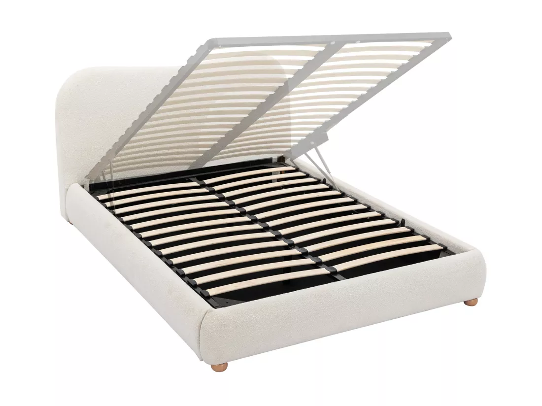 Lit coffre 160 x 200 cm - Tissu bouclette - Blanc - VANARI
