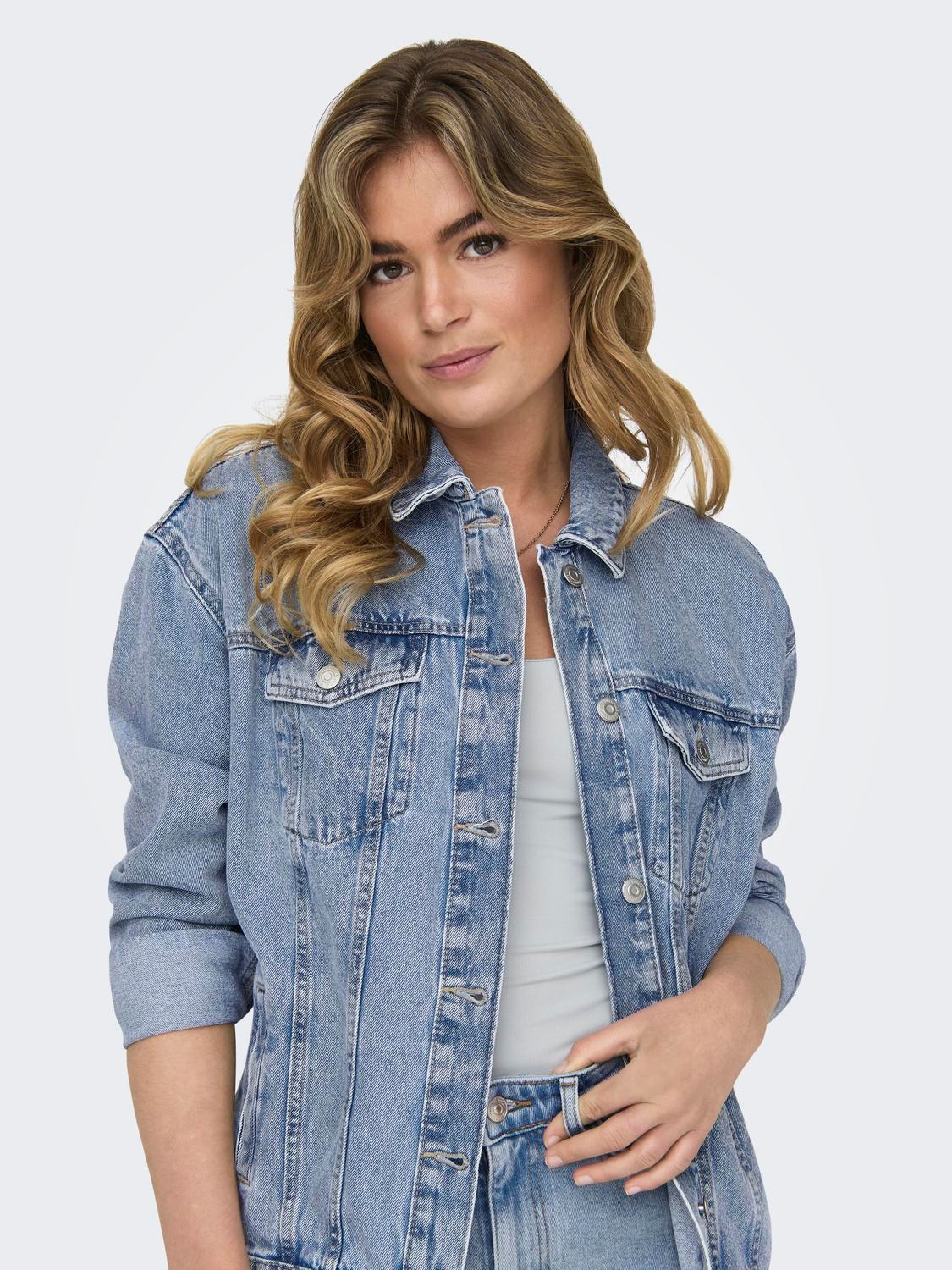 ONLY Jeansjacke »ONLOCEAN – Jeansjacke mit Knopfleiste und Bündchen« oversized fit, modisch, Denim, Baumwolle, Kragen
