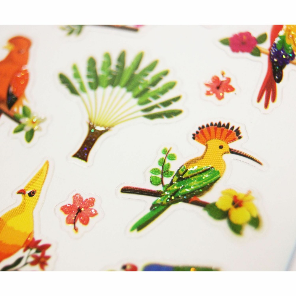 Autocollants - oiseaux tropicaux - paillettes - 1,8 cm