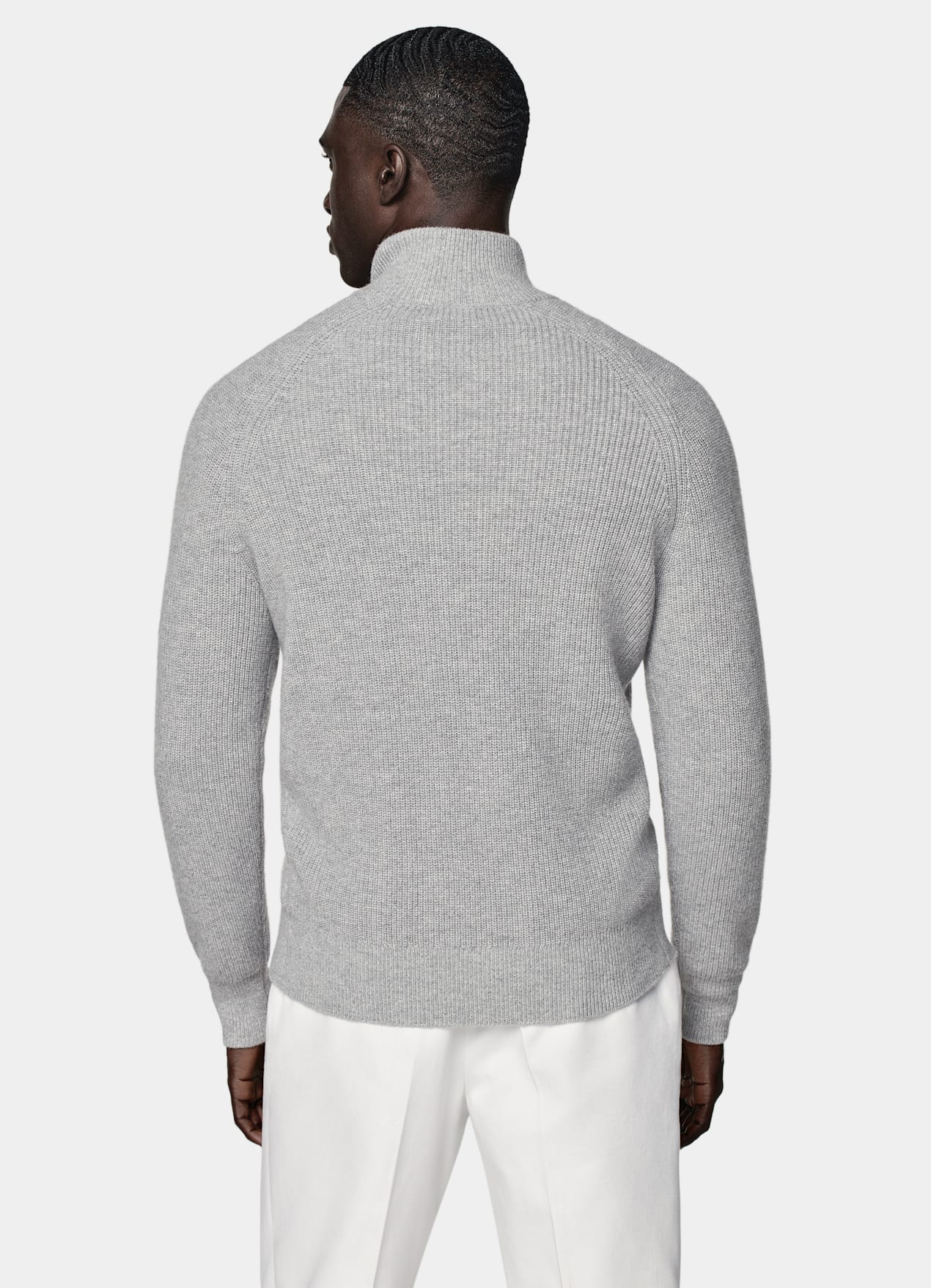 Cardigan zippé côtelé gris clair