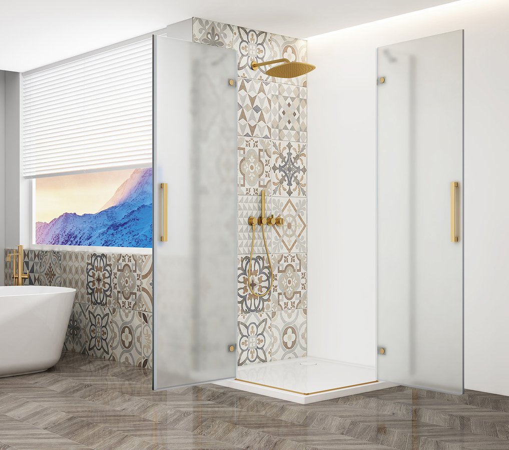 Gelco Trinity douchecabine met hoekinstap 100x100cm mat glas goud