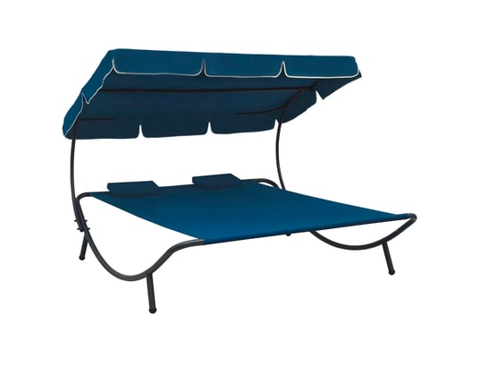 VIDAXL - Lit de repos d'extérieur avec auvent et oreillers bleu