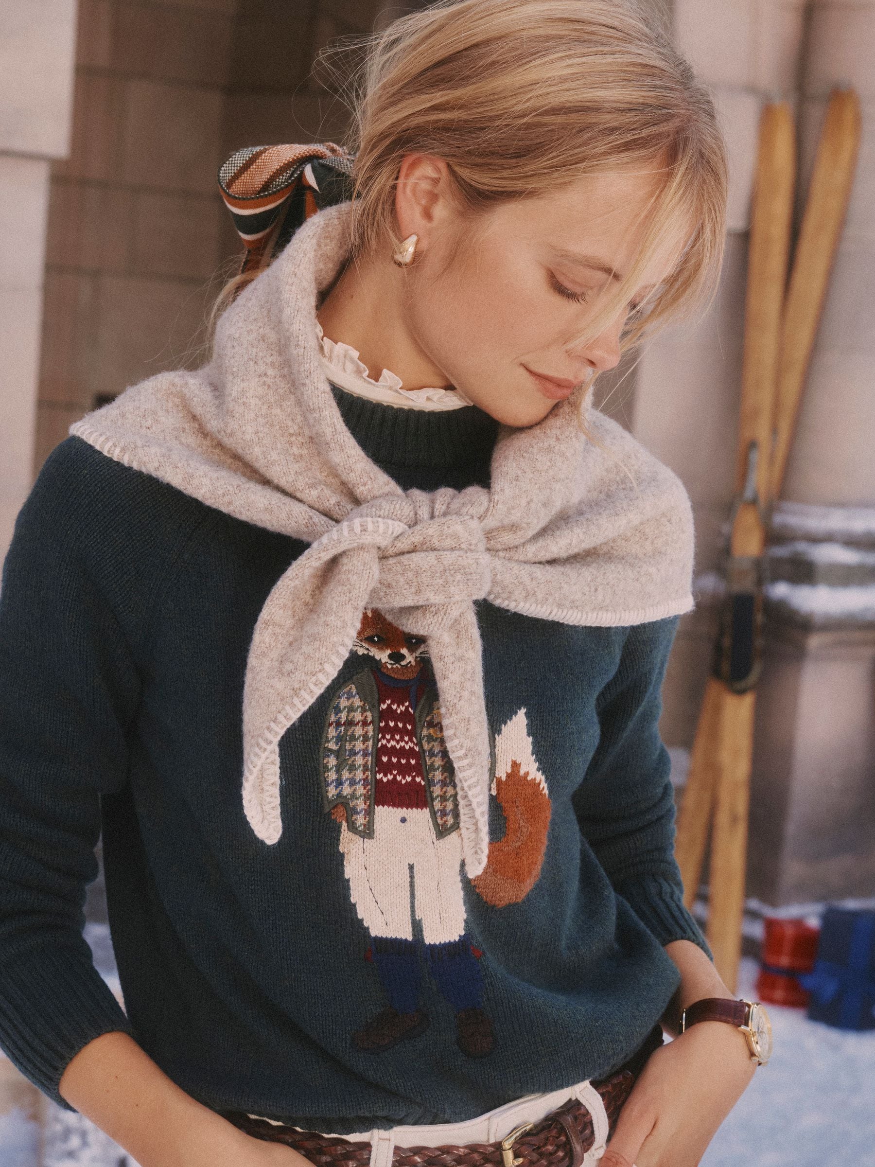 Green Jonty Fox - Joules Intarsia Cotton-Rich Crew Neck Jumper