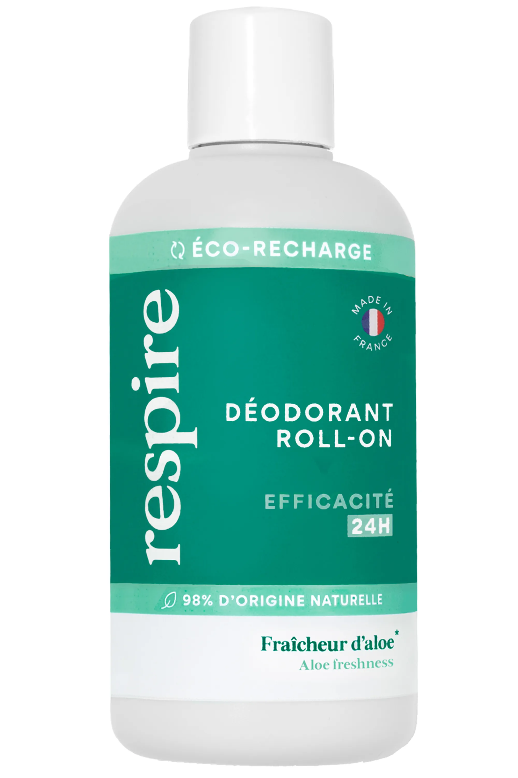 Respire Déodorant roll-on Fraîcheur d’aloe rechargeable-50 ml