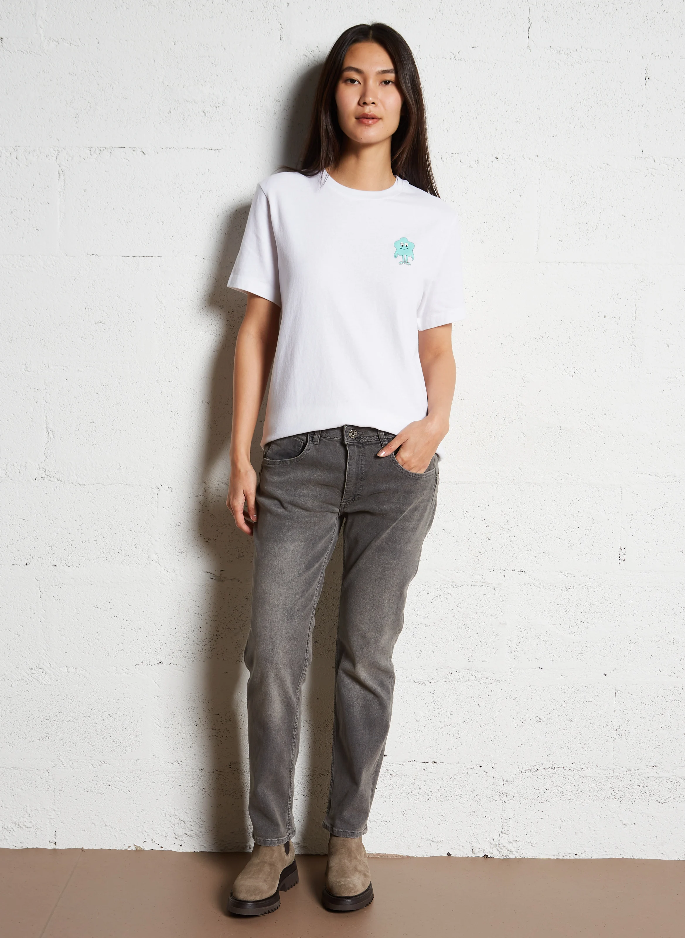NINA - Jean slim taille basse en coton mélangé | Gris