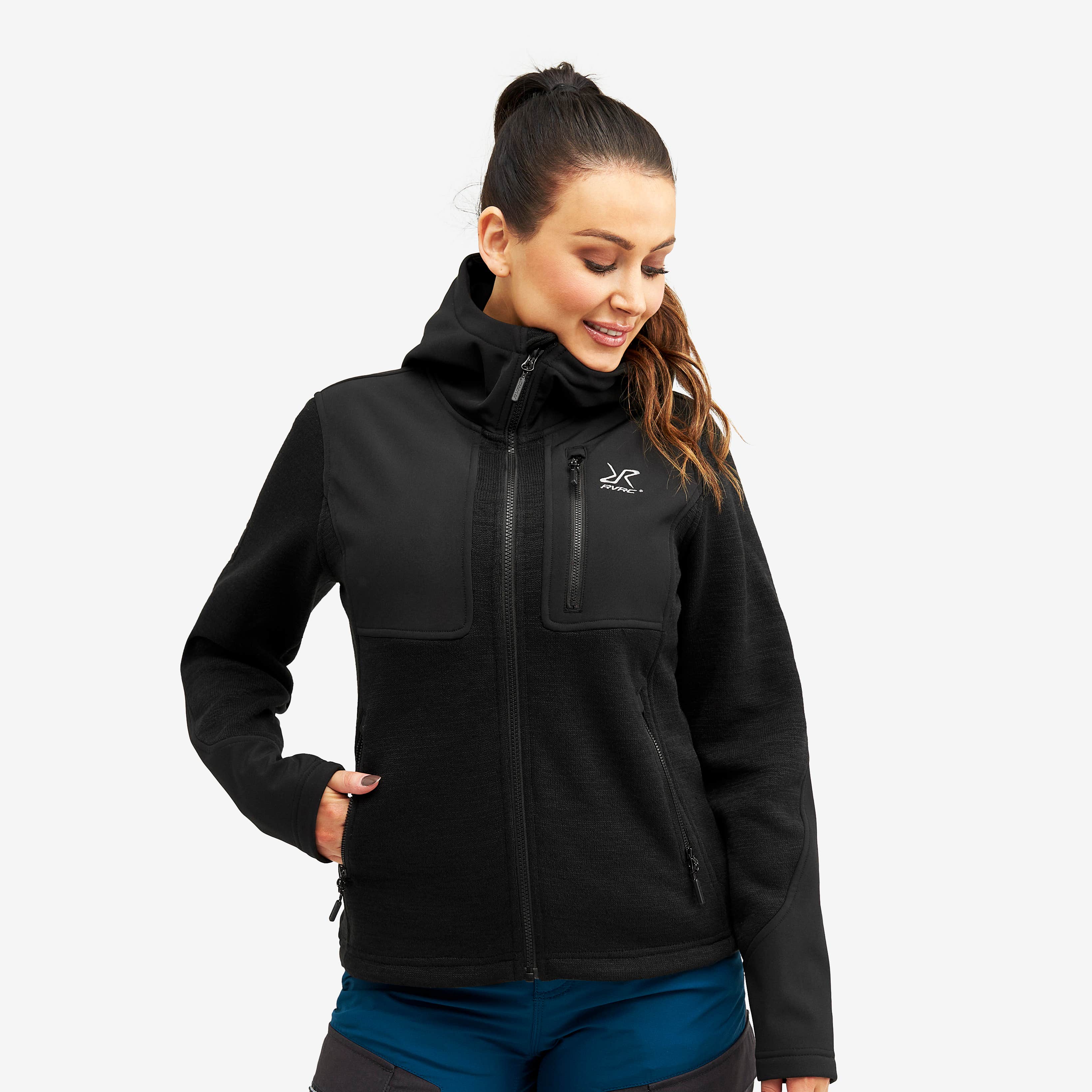 Wander Pro Wool Hoodie Dame Charcoal Black