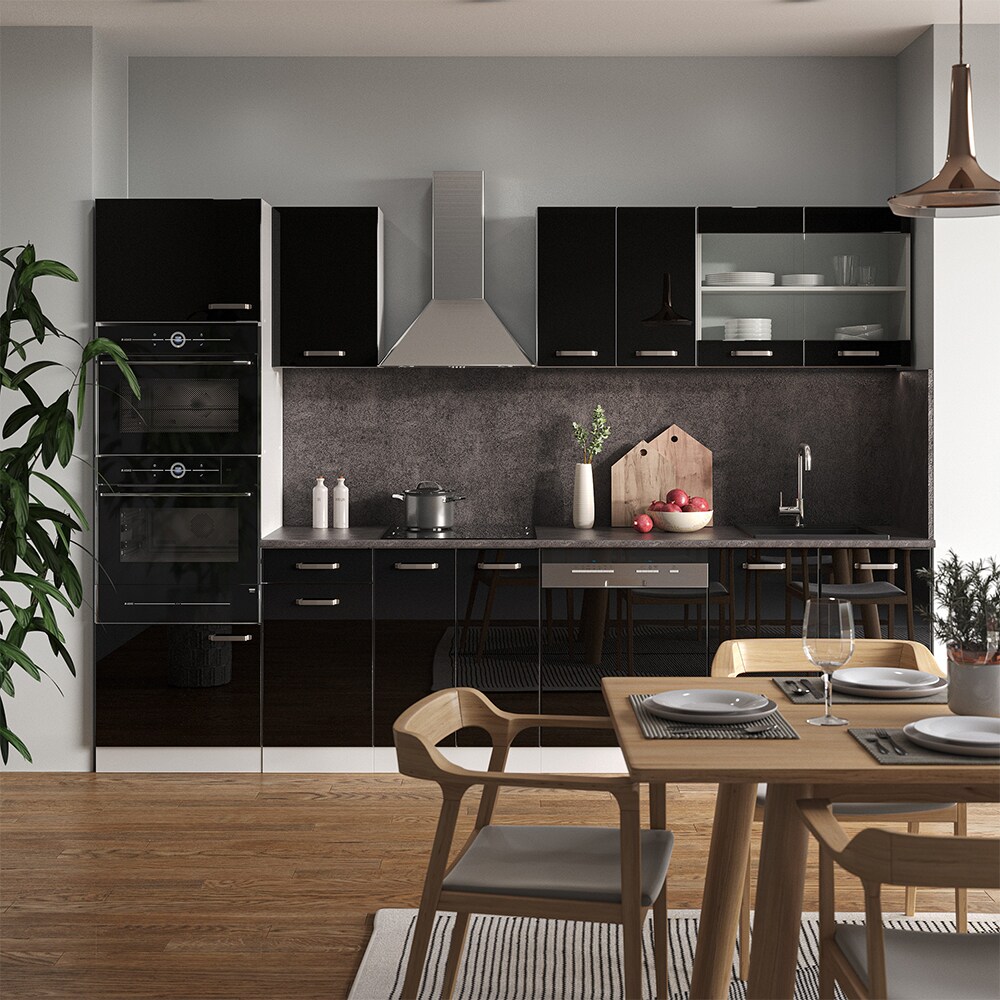 Vicco Küchenzeile R-Line Solid Weiß Schwarz 300 cm Arbeitsplatte modern Küchenschränke Küchenmöbel