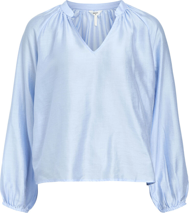 Object OBJHEIDI L/S LO V-NECK TOP NOOS Cornflower blue