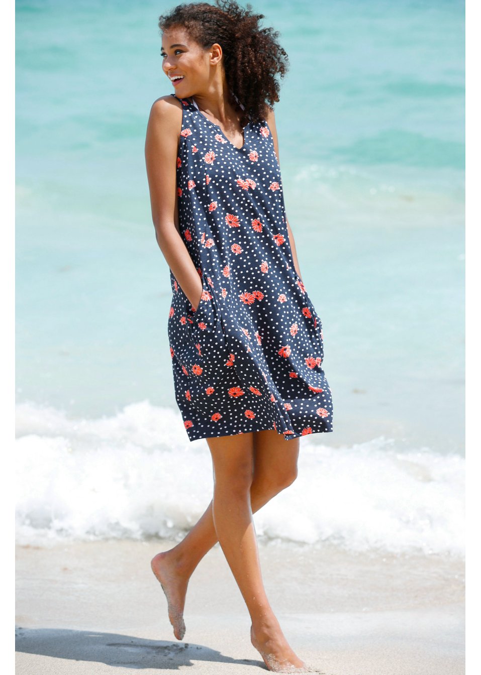 Robe en jersey coton avec poches, trapèze