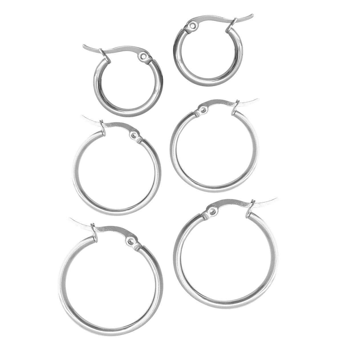 Set de trois paires de créoles acier argenté