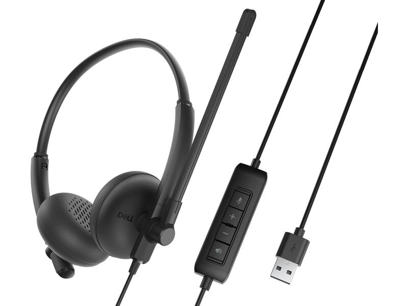 Dell Business Headset WH125 Kabelgebundenes On-Ear-Headset mit USB-A, Mikrofon, Lederimitat-Ohrpolster, Steuerung am Ohr