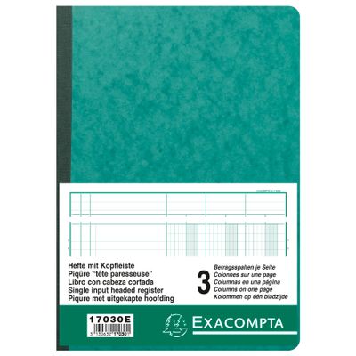 Exacompta - Piqûre à tête paresseuse - 3 colonnes sur 1 page - 29,7 x 21 cm - 80 pages