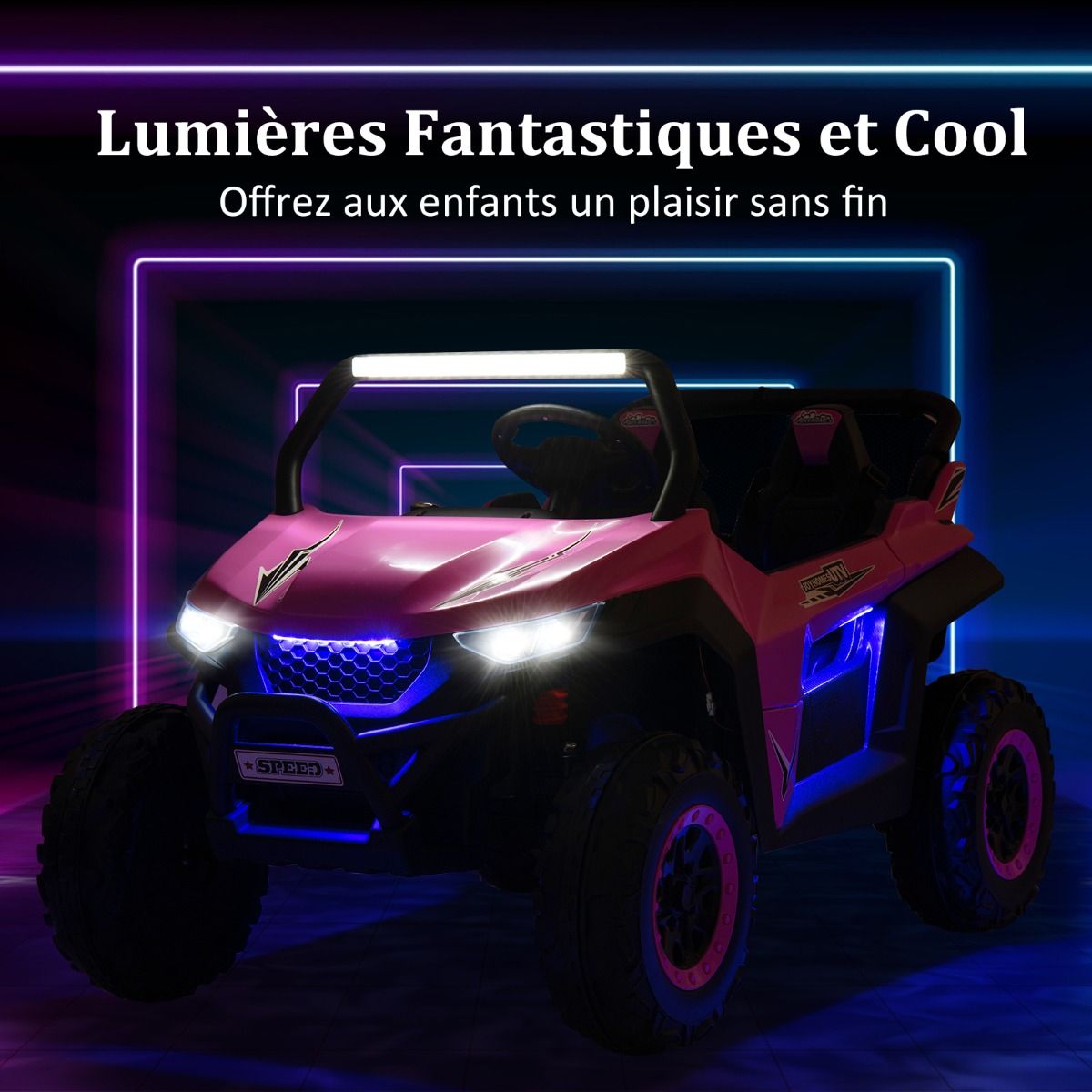 Voiture électrique Enfant 12 V Télécommande pour 3-8 Ans 2 Vitesses Ressort de Suspension Charge 59KG 118x74x71CM Noir/Rose/Rouge - Lidl-Manfred