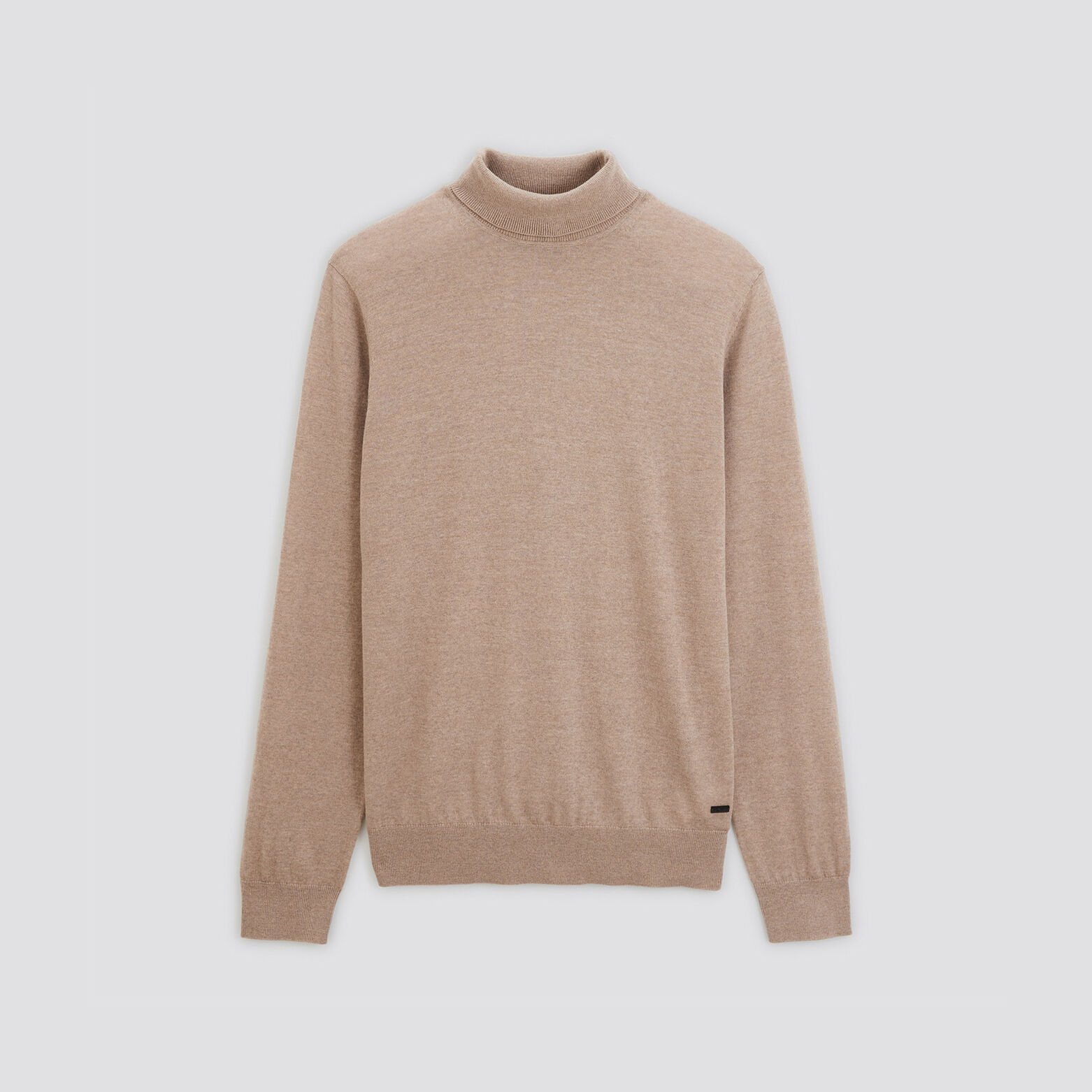 Pull col roulé en laine mérinos Beige