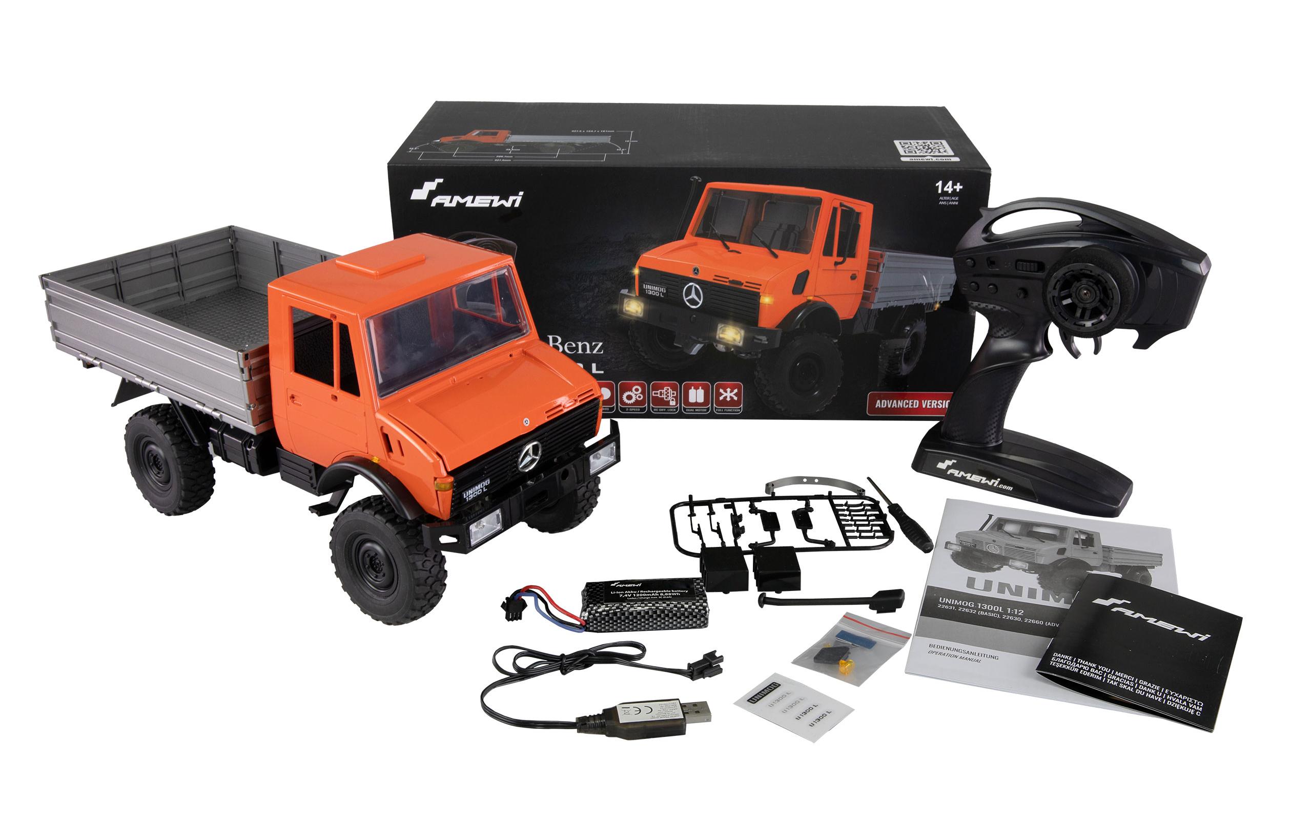 Mercedes-Benz Unimog Advanced 4WD Orange, RTR, 1:12<br>Originalgetreues Unimog RC-Modell mit 2-Gang Getriebe und Differentialsperren