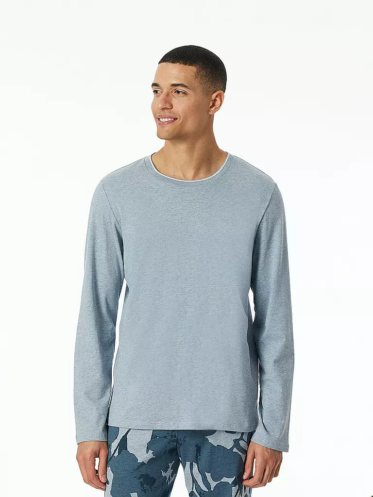 SCHIESSER Pyjama Langarmshirt hellblau