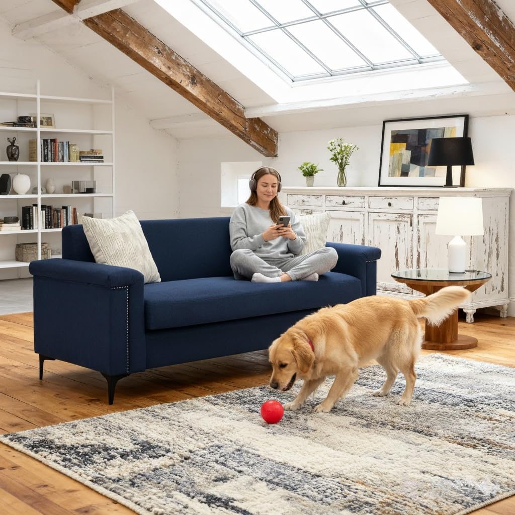 2-Sitzer Sofa-Set, Ecksofa mit Schlaffunktion, Elegantes Skandinavisches Schlafcouch mit Solides Holzgestell, Moderner Sofa Bed Set, für Wohnzimmer/Schlafzimmer/Büro, 172cm, Blau